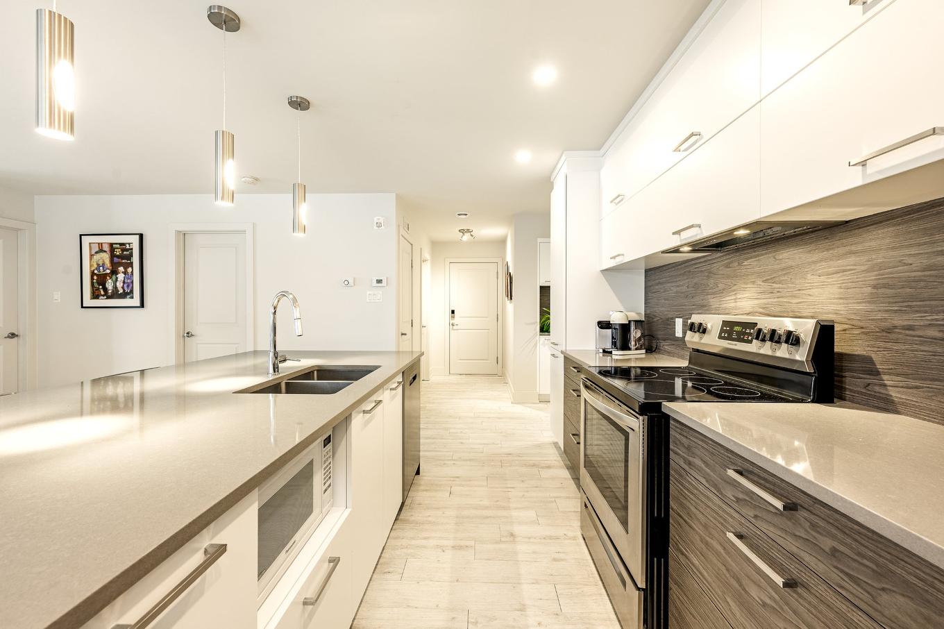 Kitchen - 101-2205 Place Des Tilleuls, Saint-Bruno-De-Montarville, QC - Indoor Photo Showing Kitchen With Double Sink With Upgraded Kitchen