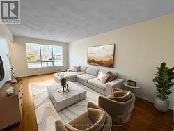 Living room with hardwood. Virtually staged -