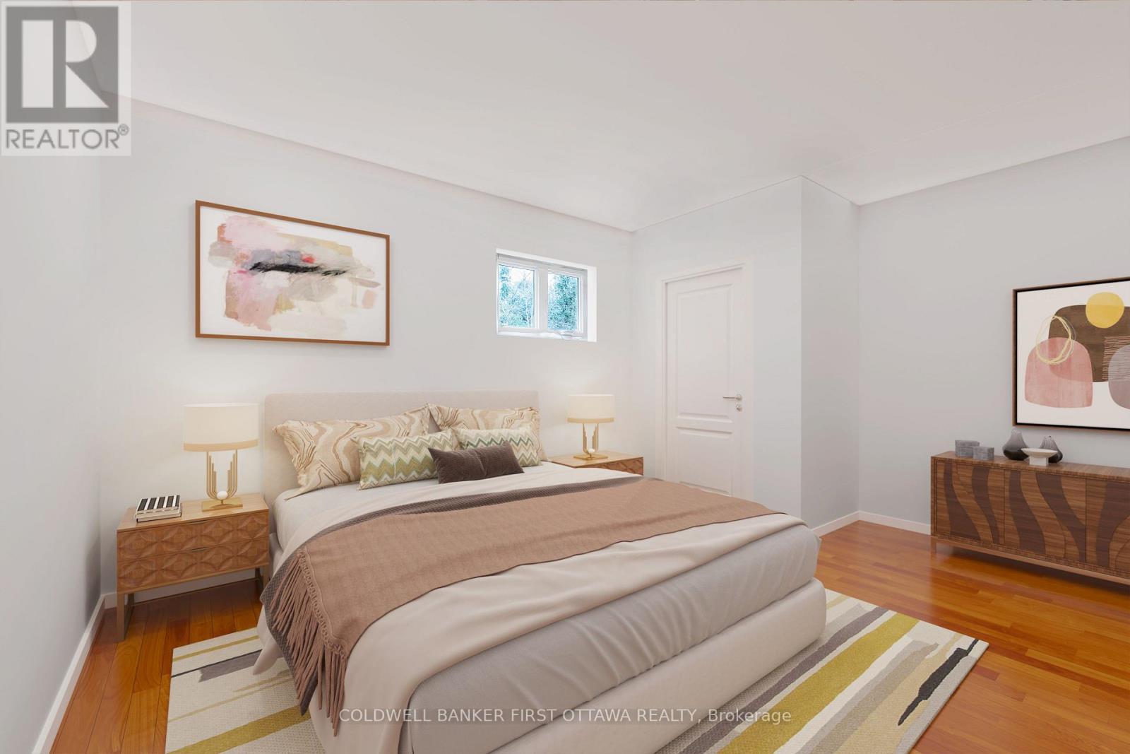Lower level bedroom - virtually staged - 462 Althorpe Road, Tay Valley, ON - Indoor Photo Showing Bedroom
