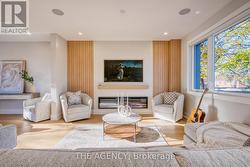 Family room with custom wall -