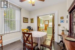 Dining room overlooks cedar hedge -