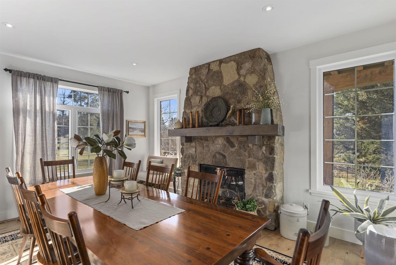 1 Leiterman Street, Kakabeka Falls, ON - Indoor Photo Showing Dining Room With Fireplace