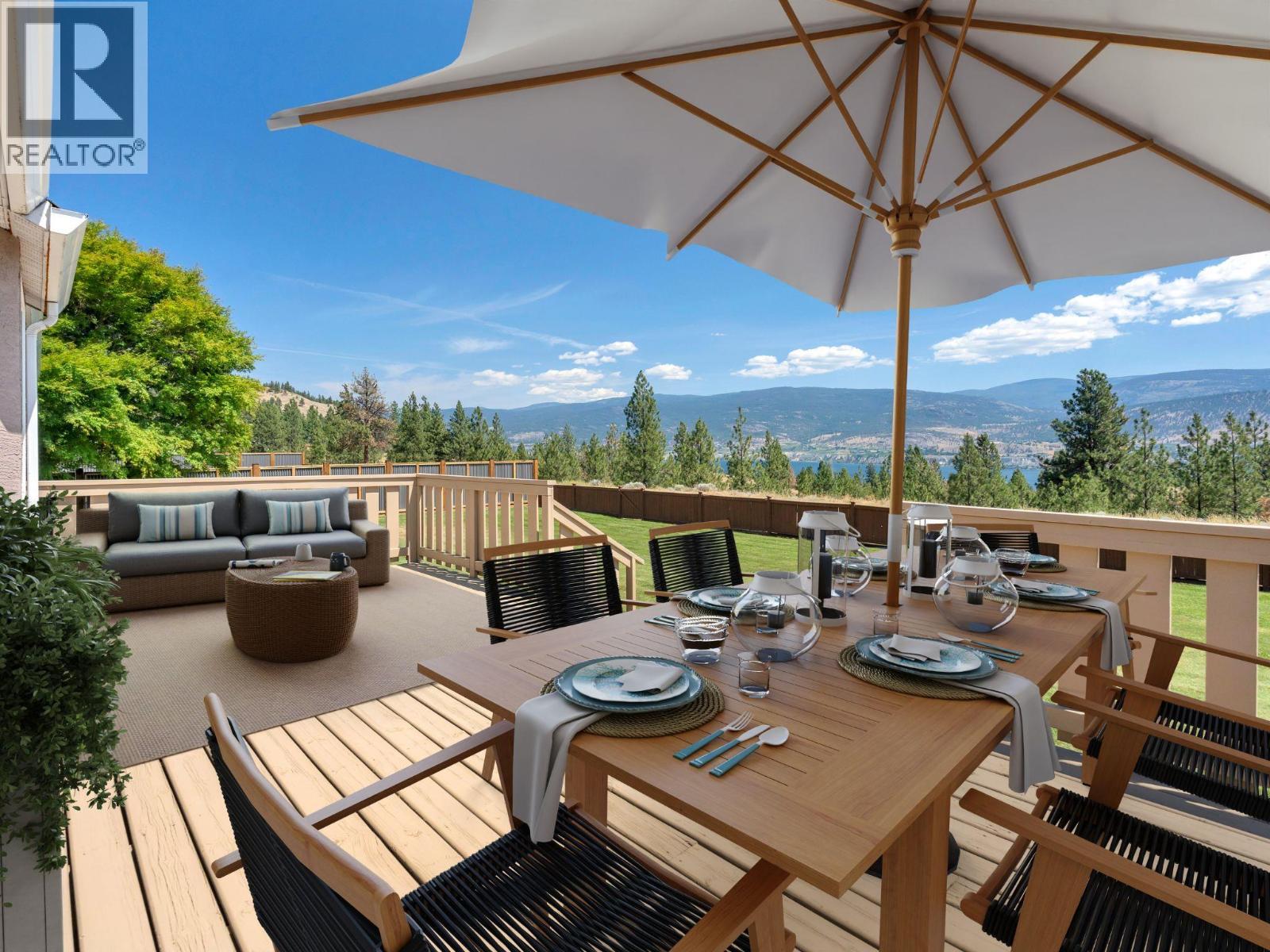 VIRTUALLY STAGED FURNITURE ON DECK - 1893 Sandstone Drive, Penticton, BC - Outdoor With Deck Patio Veranda With View With Exterior