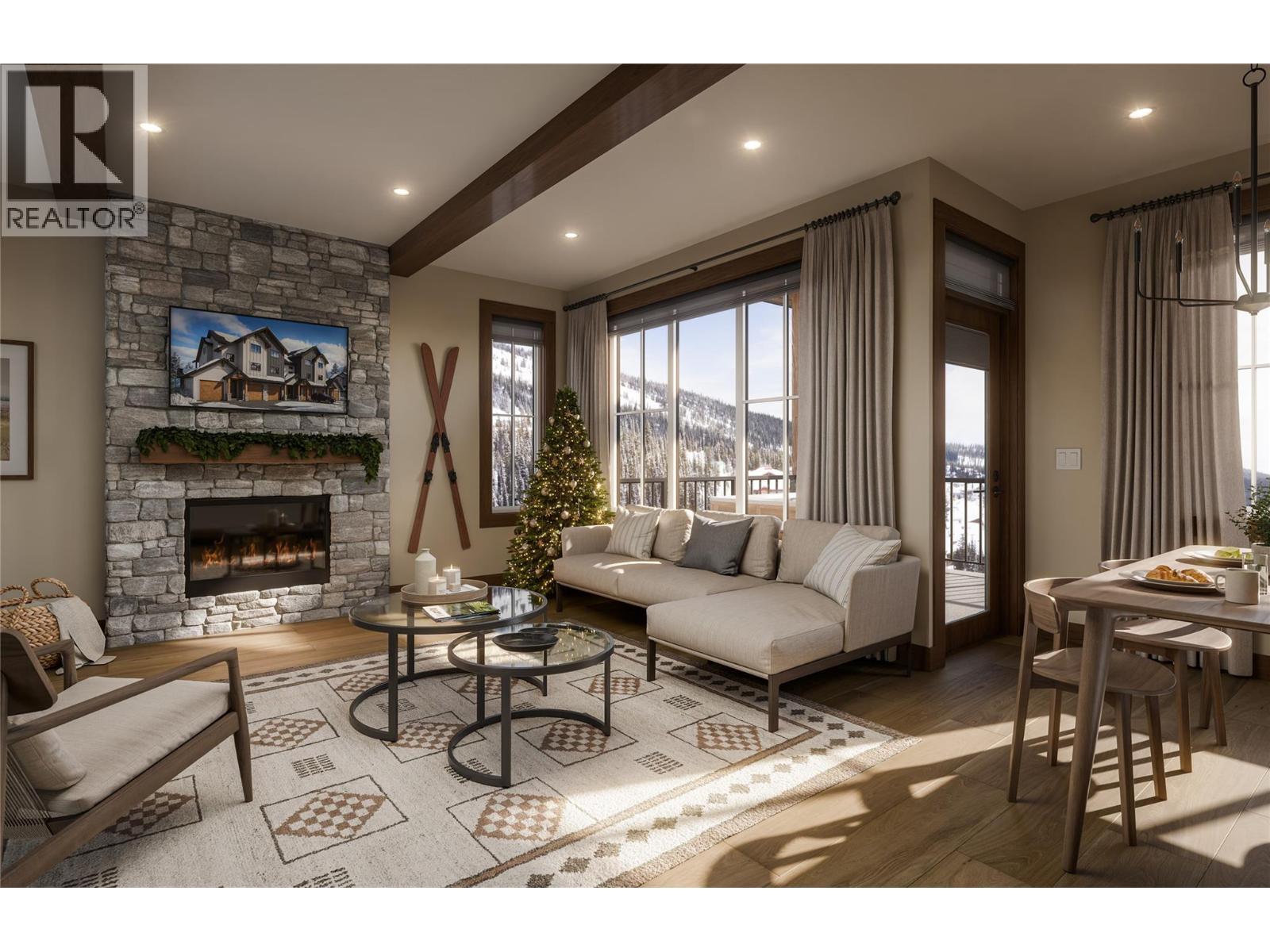 255 Feathertop Way Unit# 88, Big White, BC - Indoor Photo Showing Living Room With Fireplace