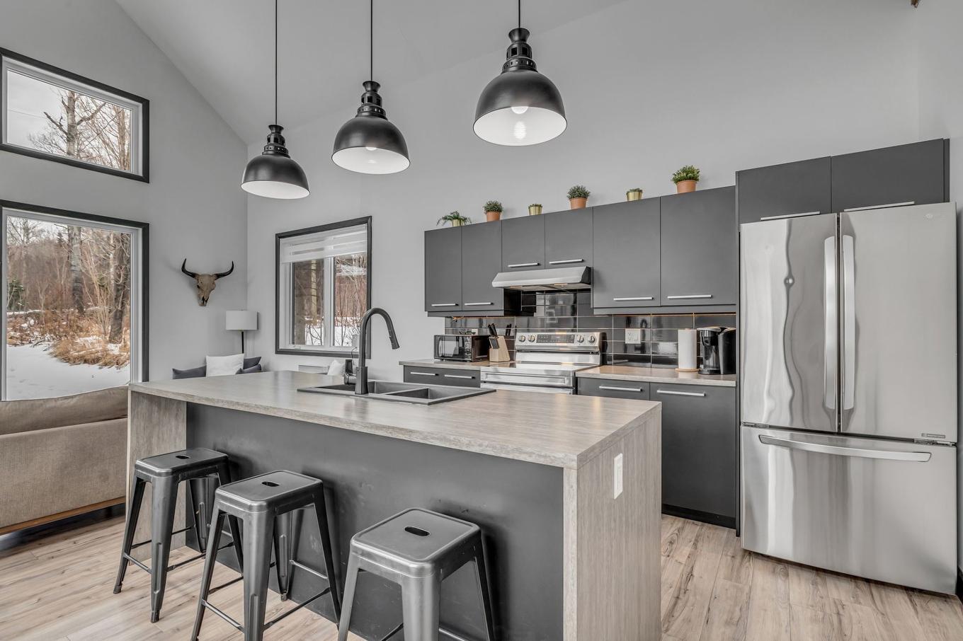 Backyard - 38 Rue Du Refuge, Saint-Ferréol-Les-Neiges, QC - Indoor Photo Showing Kitchen With Double Sink With Upgraded Kitchen