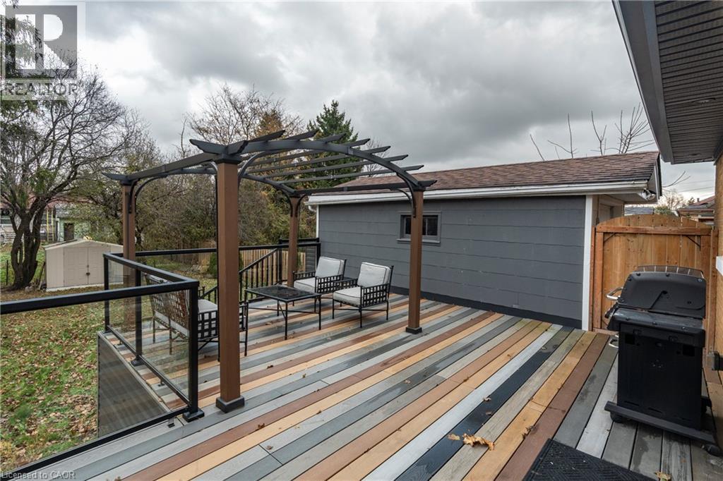 Wooden terrace with a storage unit, area for grilling, and a pergola - 266 Melrose Avenue, Kitchener, ON - Outdoor With Deck Patio Veranda With Exterior