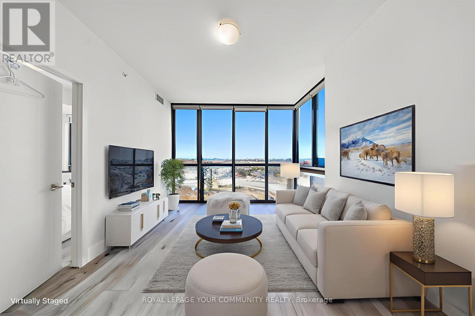 virtually staged - 1101 - 2908 Highway 7 Road, Vaughan, ON - Indoor Photo Showing Living Room