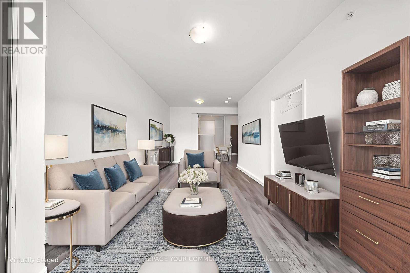 Virtually staged - 1101 - 2908 Highway 7 Road, Vaughan, ON - Indoor Photo Showing Living Room