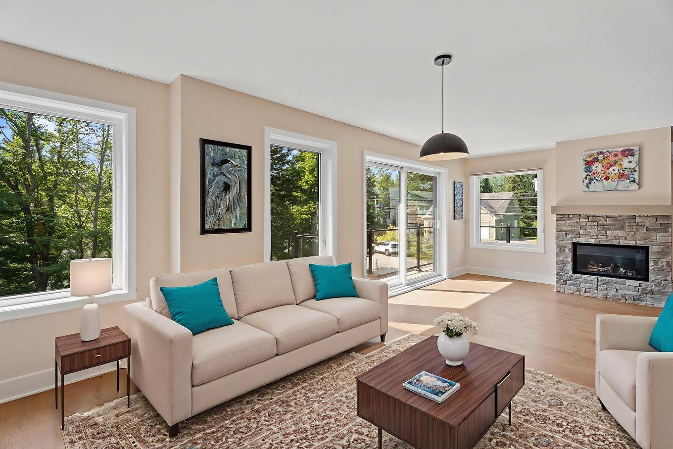 Salon - 1309 Ch. De La Rivière, Val-David, QC - Indoor Photo Showing Living Room With Fireplace