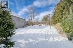View of yard covered in snow -