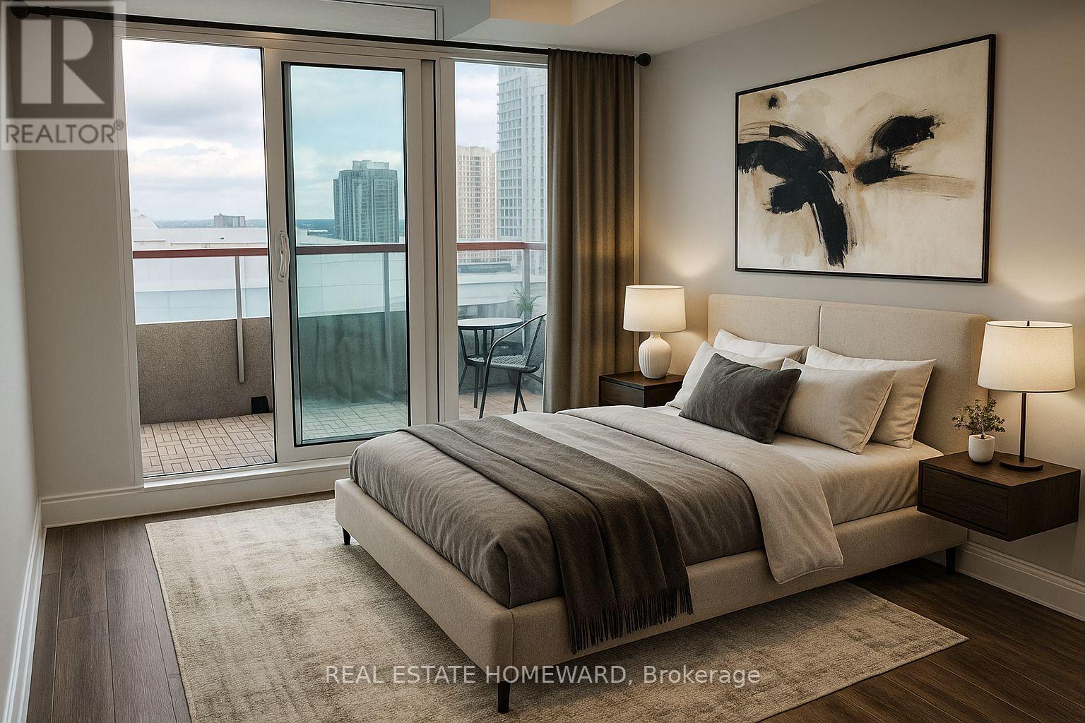 Bedroom with a Walk-out to Balcony - 1808 - 60 Brian Harrison Way, Toronto, ON - Indoor Photo Showing Bedroom