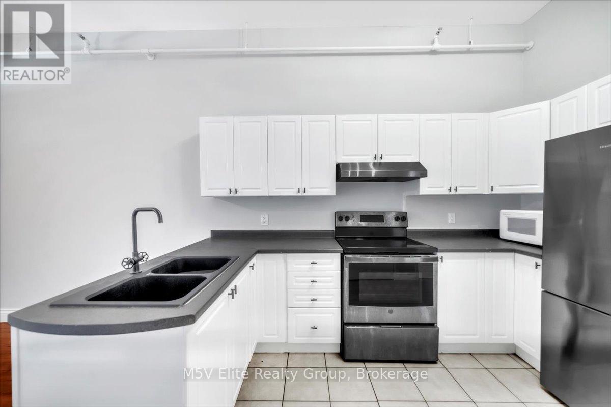 302 - 150 Colborne Street, Brantford, ON - Indoor Photo Showing Kitchen With Stainless Steel Kitchen With Double Sink