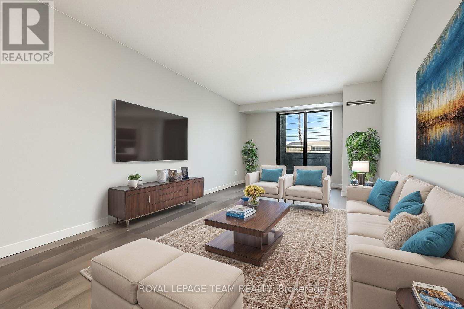 Living Room Virtually enhanced with Standard Style - 901 - 200 Bay Street, Ottawa, ON - Indoor Photo Showing Living Room