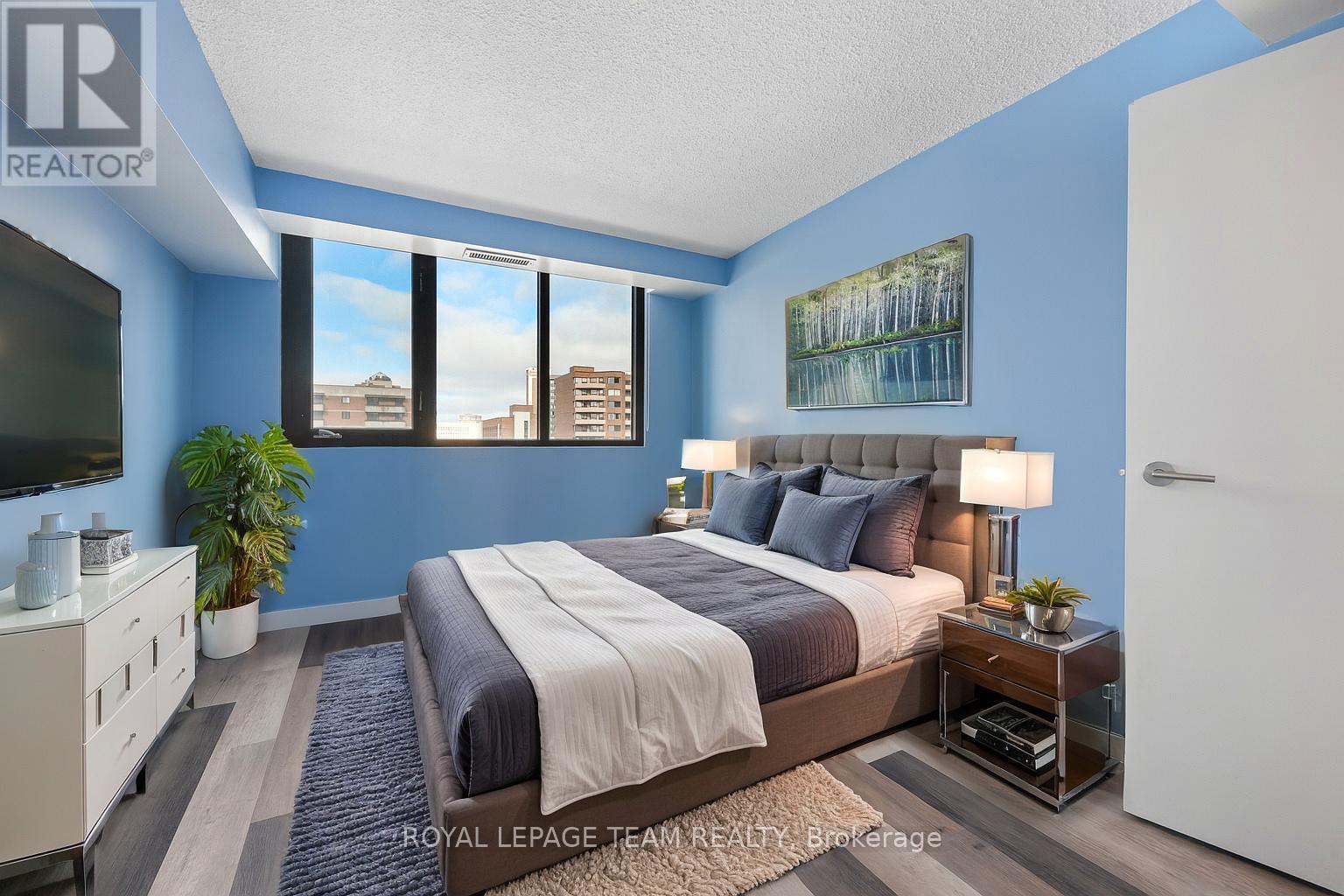 Primary Bedroom, virtually enhanced/modern style - 901 - 200 Bay Street, Ottawa, ON - Indoor Photo Showing Bedroom