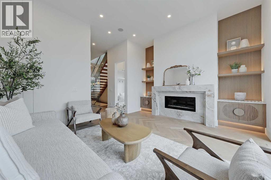 2322 54 Avenue Sw, Calgary, AB - Indoor Photo Showing Living Room With Fireplace
