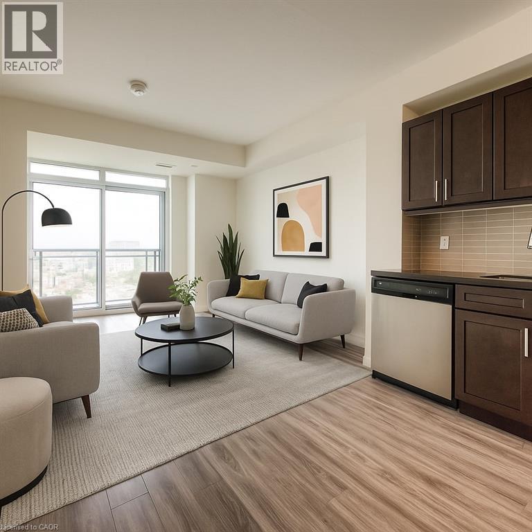 Virtually Staged - 128 King Street N Unit# 1502, Waterloo, ON - Indoor Photo Showing Living Room