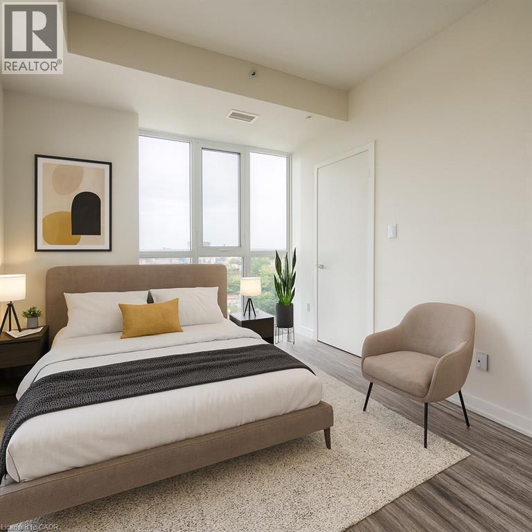 Virtually Staged - 128 King Street N Unit# 1502, Waterloo, ON - Indoor Photo Showing Bedroom