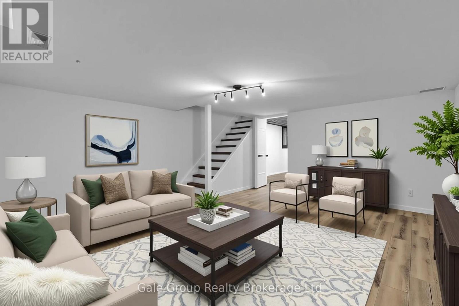 Basement Rec Room with AI Virtual Staging - 6 - 125 Bay Street, Woodstock (Woodstock - South), ON - Indoor Photo Showing Living Room
