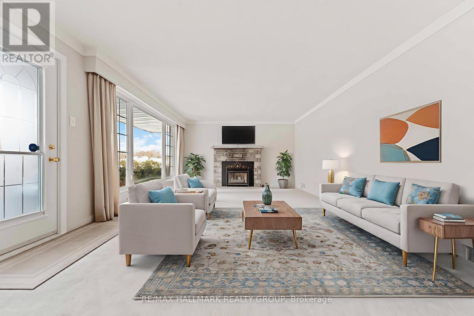 virtually staged - 3654 Navan Road, Ottawa, ON - Indoor Photo Showing Living Room With Fireplace