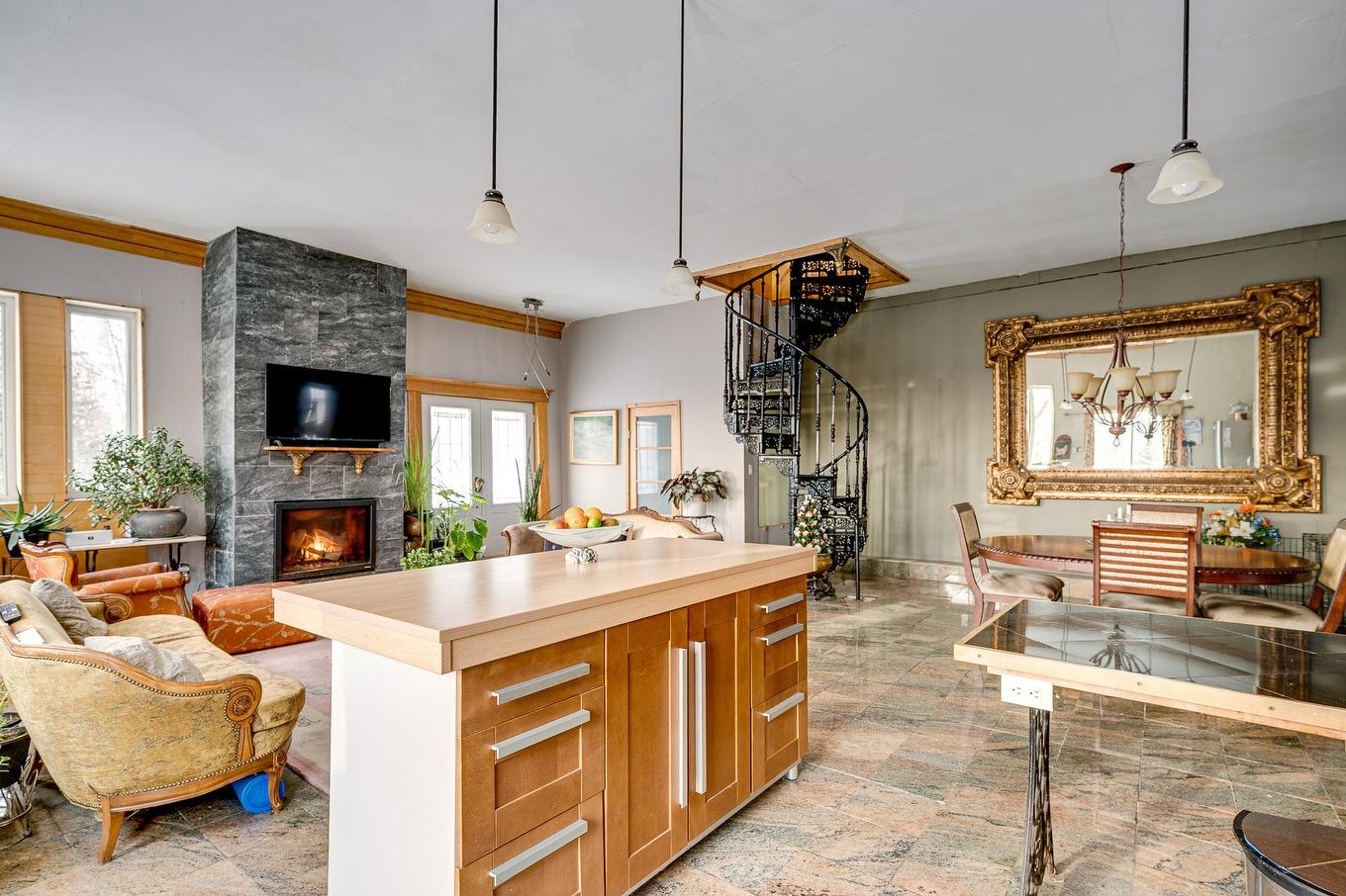 Kitchen - 4257 Rue Du Haut-Bois, Morin-Heights, QC - Indoor Photo Showing Living Room With Fireplace