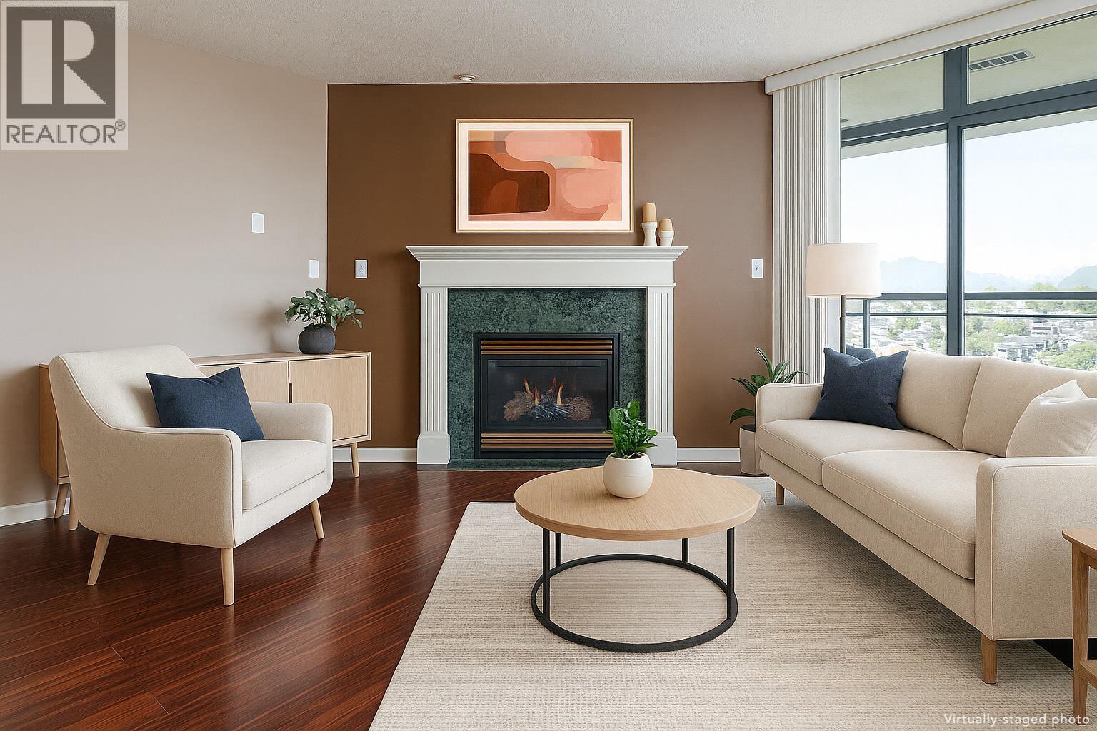1301 4425 Halifax Street, Burnaby, BC - Indoor Photo Showing Living Room With Fireplace