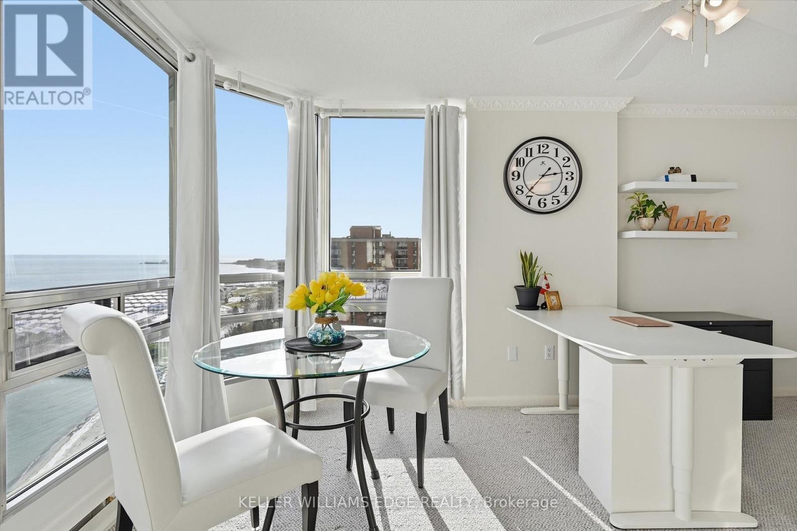 Den with Bronte Harbour & Lake view - 1808 - 2170 Marine Drive, Oakville, ON - Indoor Photo Showing Dining Room