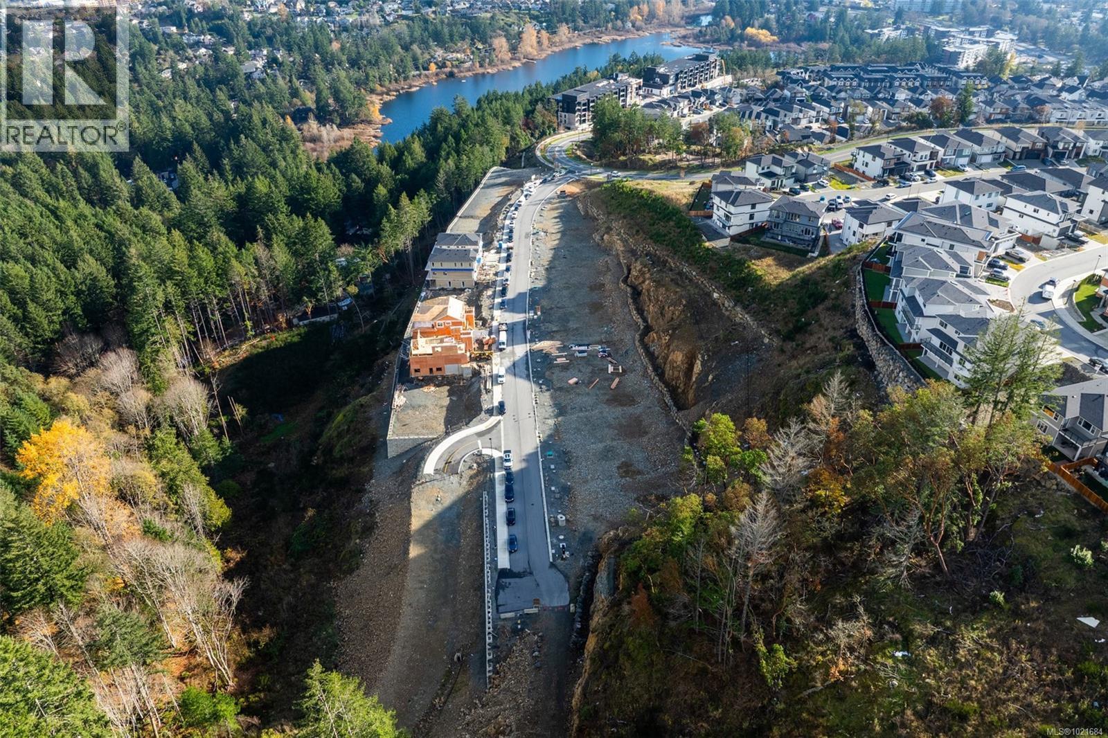 Aerial view of property's location with a nearby body of water - 1204 Cedarbrook Way, Langford, BC