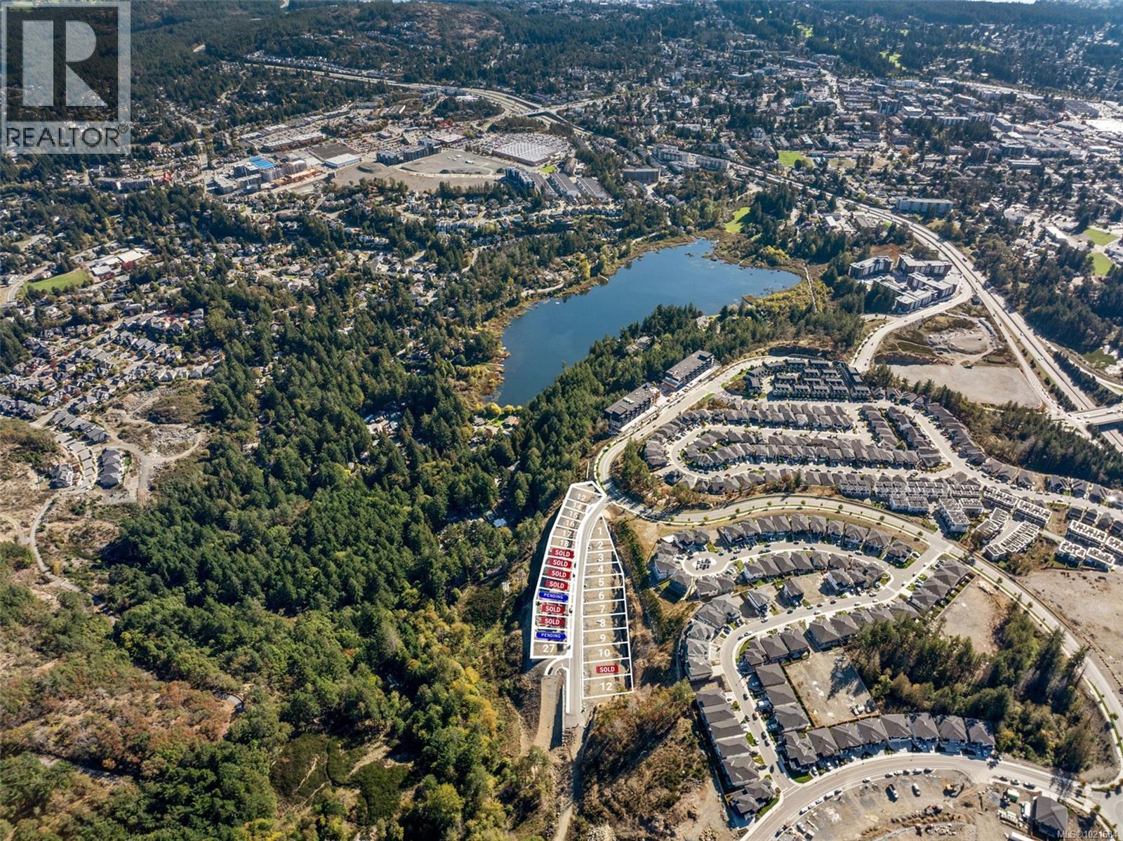 Aerial view of property's location with a nearby body of water - 1204 Cedarbrook Way, Langford, BC