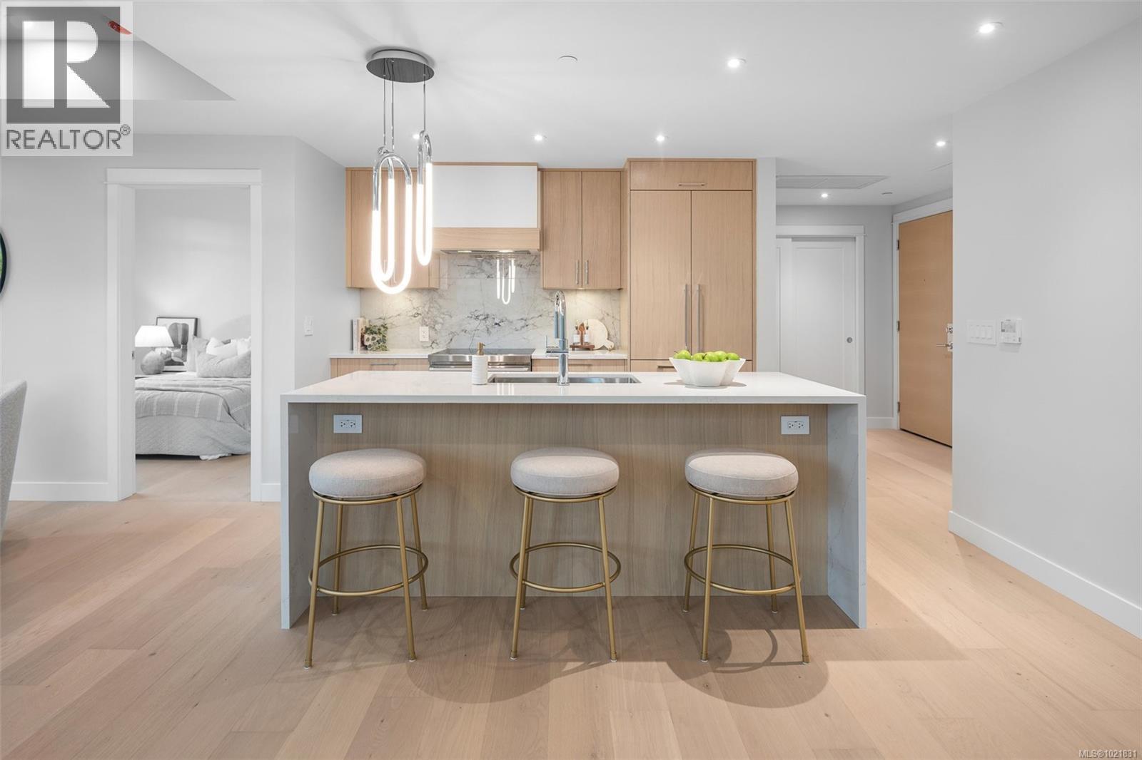 Show suite image used for finishings reference. Layout differs in the listed unit. - 206 5229 Cordova Bay Rd, Saanich, BC - Indoor Photo Showing Kitchen With Upgraded Kitchen