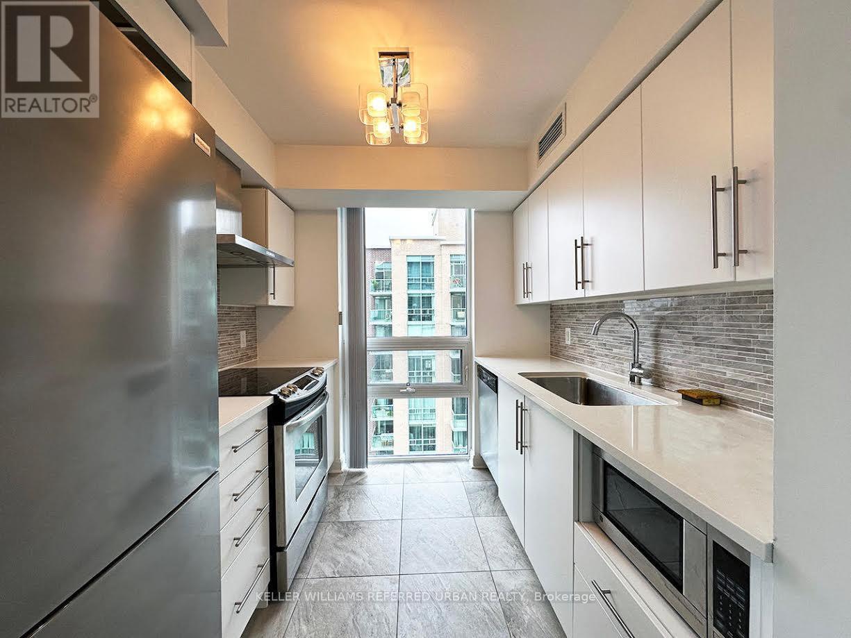 1110 - 1 Michael Power Place, Toronto, ON - Indoor Photo Showing Kitchen With Stainless Steel Kitchen With Upgraded Kitchen