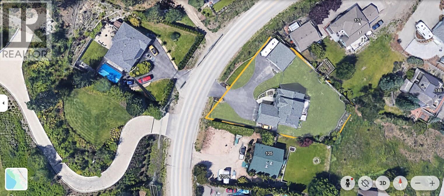 Aerial view, pre-fire. Lot lines approximate - 131 Westside N Road, Kelowna, BC