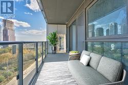 Virtually Staged Private Balcony O/L Urban Skyline -