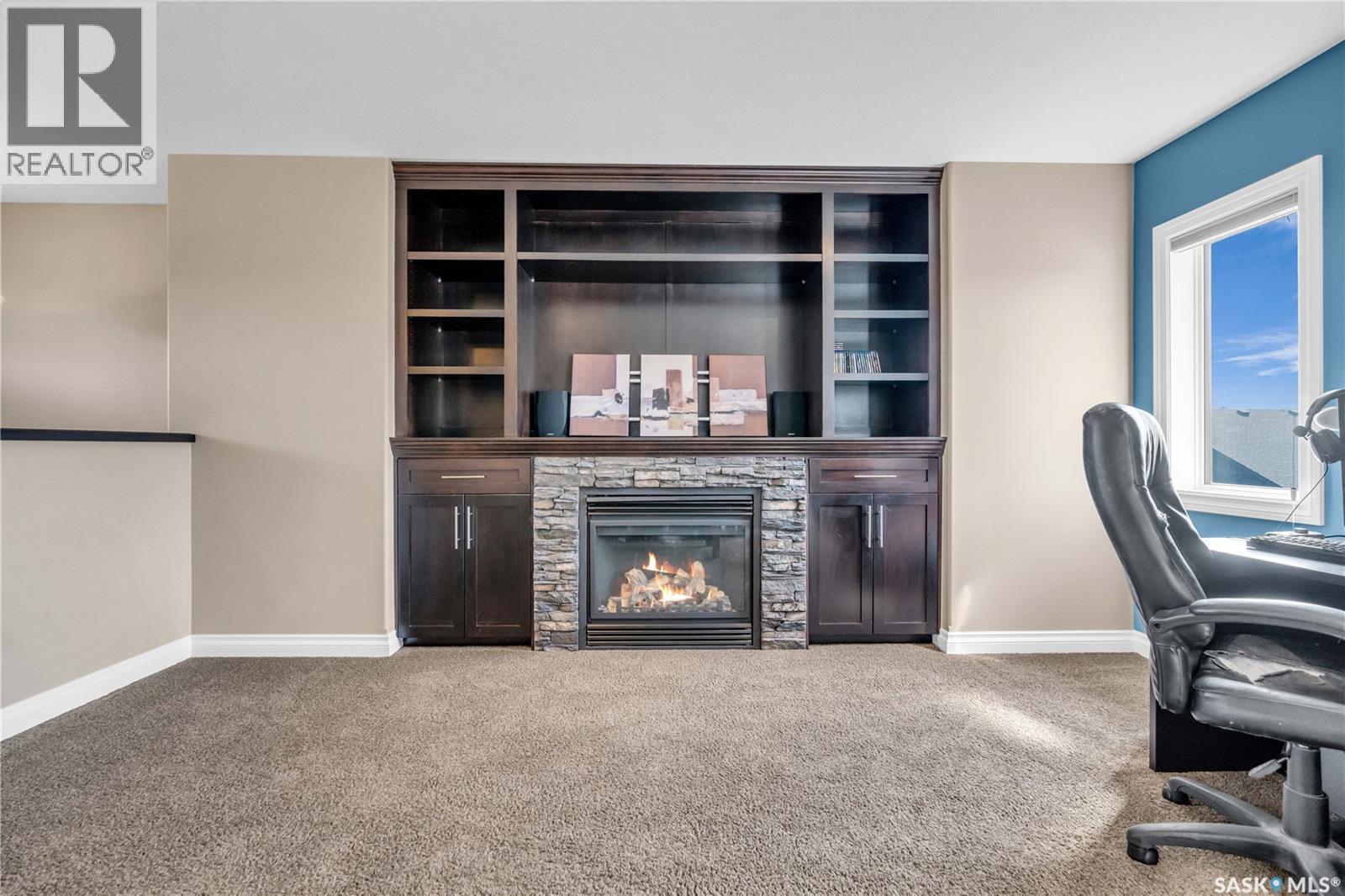 3969 Sandhill Crescent, Regina, SK - Indoor Photo Showing Office With Fireplace