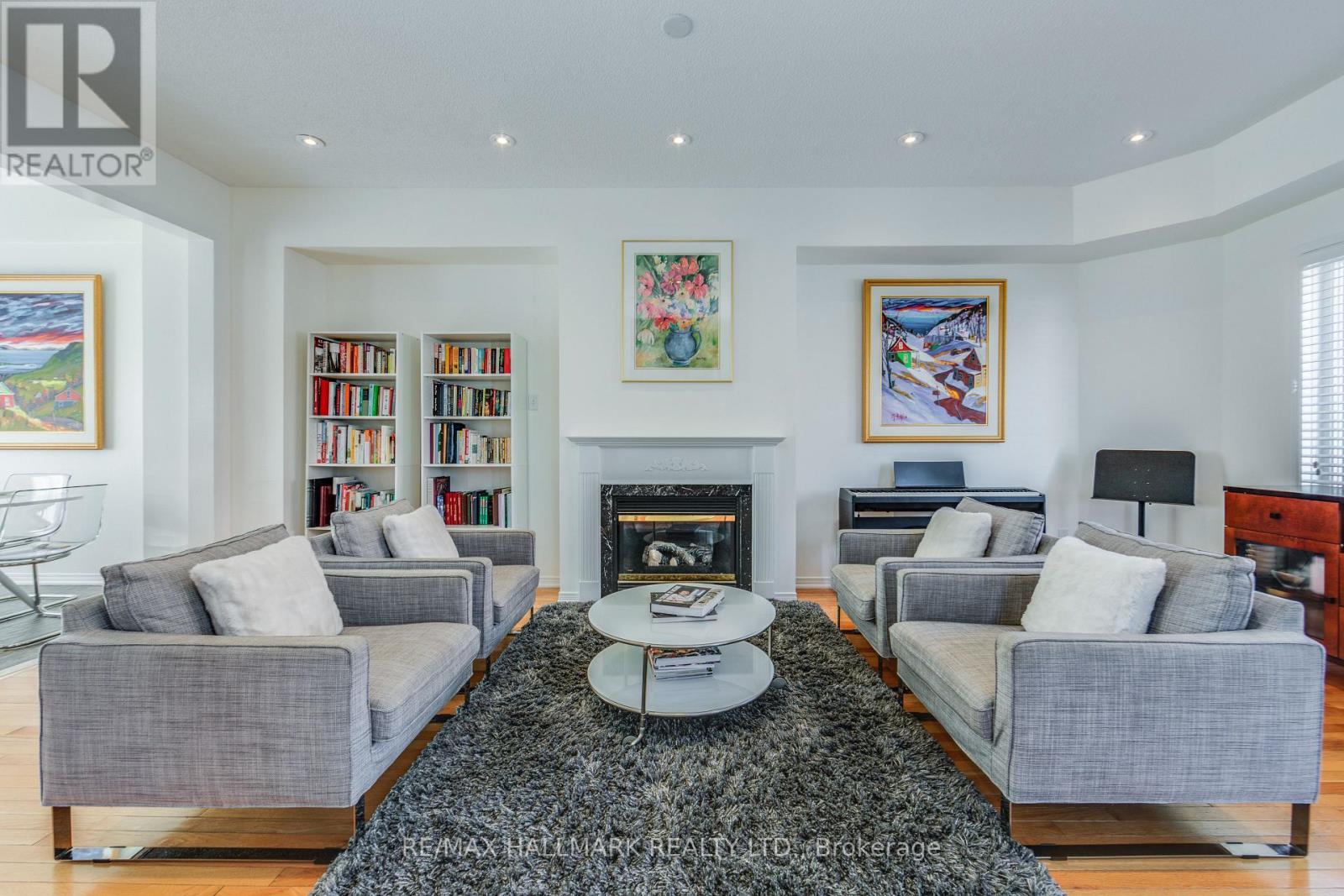 Stylish Living Room - 10 Filmic Lane, Toronto, ON - Indoor Photo Showing Living Room With Fireplace