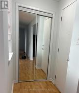 Front hall with mirrored closet door. -