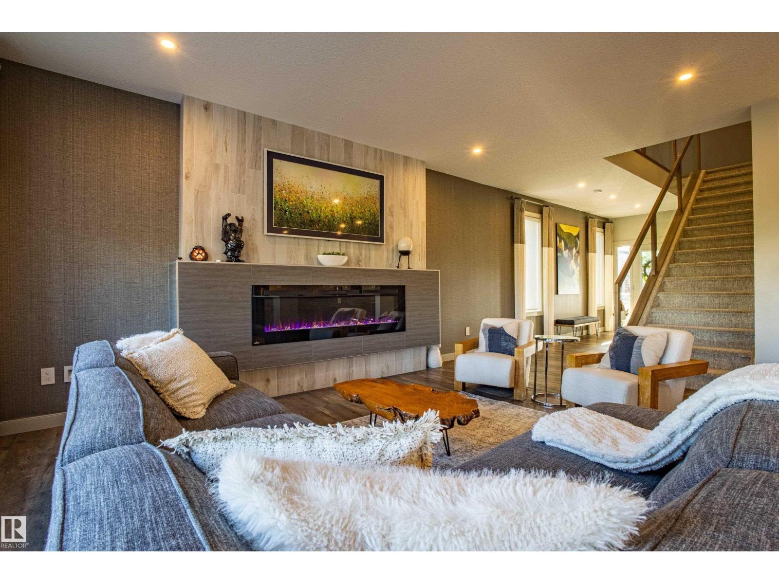 6013 Naden Ld Nw, Edmonton, AB - Indoor Photo Showing Living Room With Fireplace