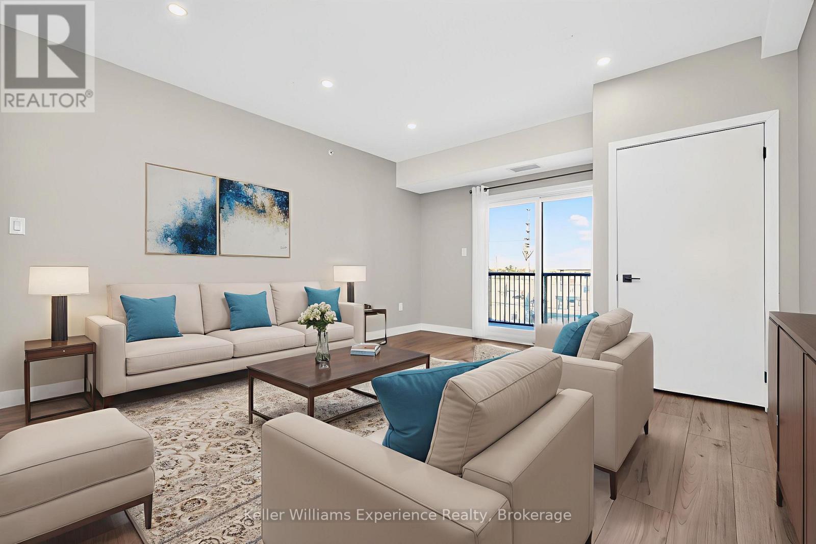 Digitally Staged - 216 - 4 Spice Way, Barrie, ON - Indoor Photo Showing Living Room