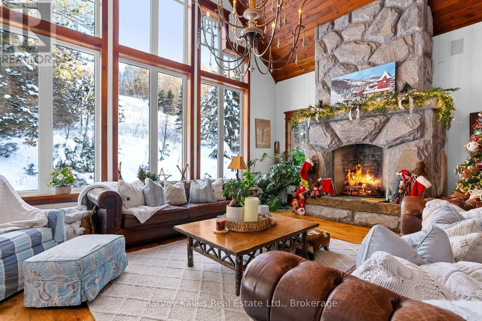 1074 Tally Ho Winter Park Road, Lake Of Bays (Sinclair), ON - Indoor Photo Showing Living Room With Fireplace