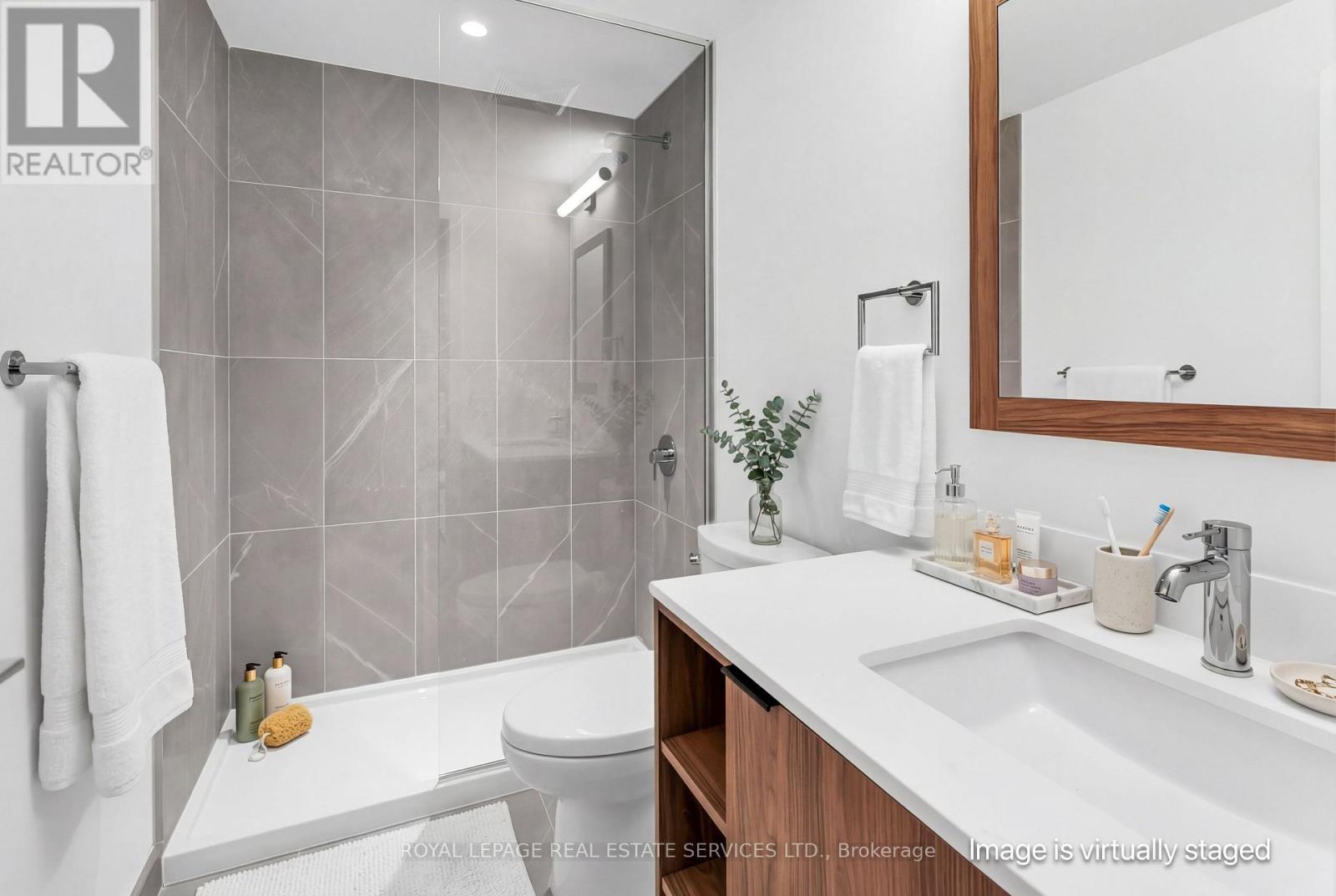 Virtually Staged - 423 - 1037 The Queensway, Toronto, ON - Indoor Photo Showing Bathroom