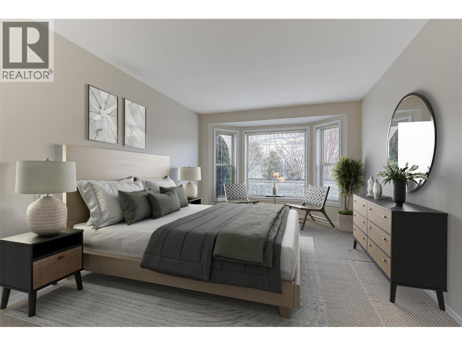 Virtually Staged Primary Bedroom - 2330 Butt Road Unit# 458, West Kelowna, BC - Indoor Photo Showing Bedroom