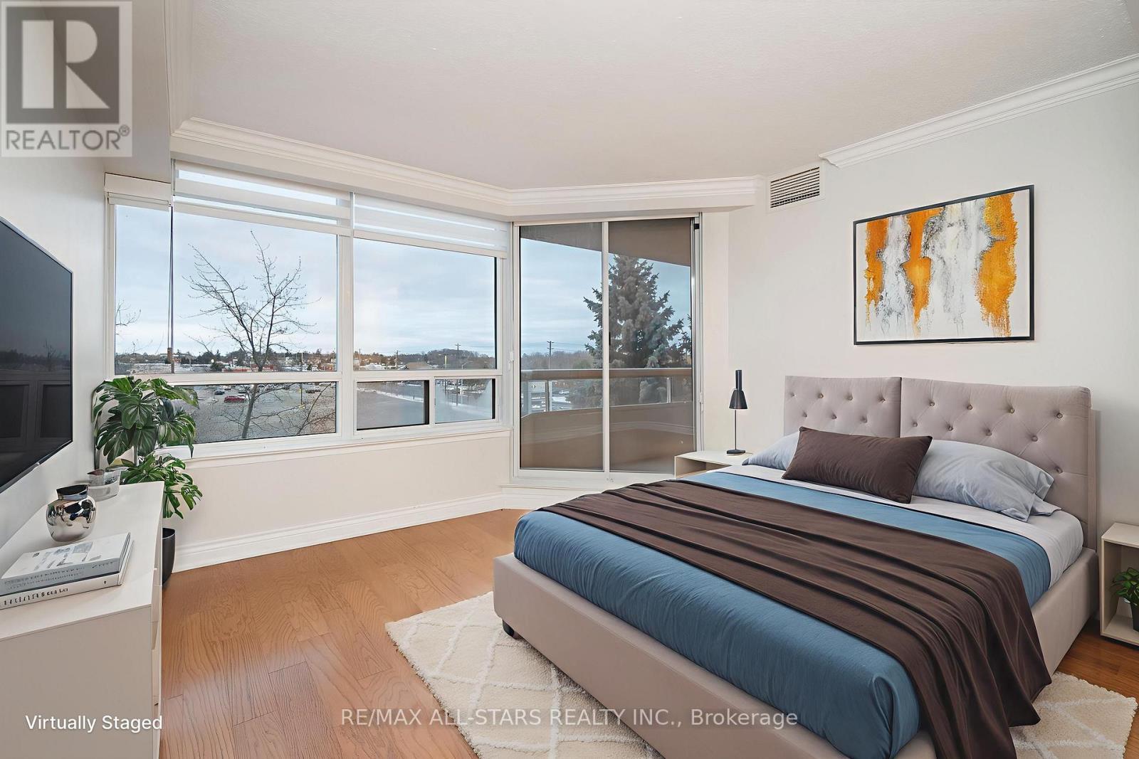 Virtually Staged 2nd bedroom - 404 - 610 Bullock Drive, Markham, ON - Indoor Photo Showing Bedroom