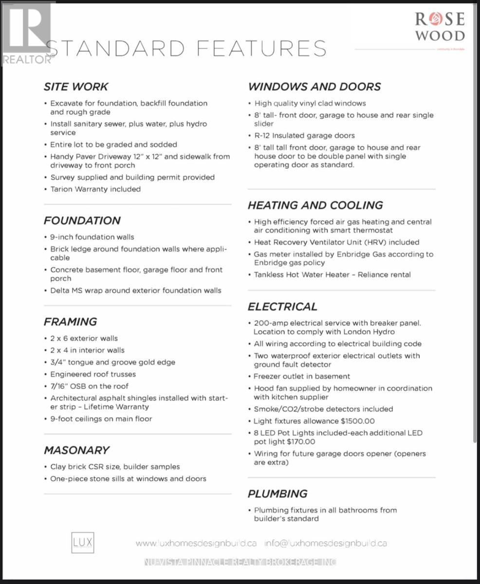 Standard Features - Lot 60 Silver Maple Circle, Thames Centre (Thorndale), ON - Other
