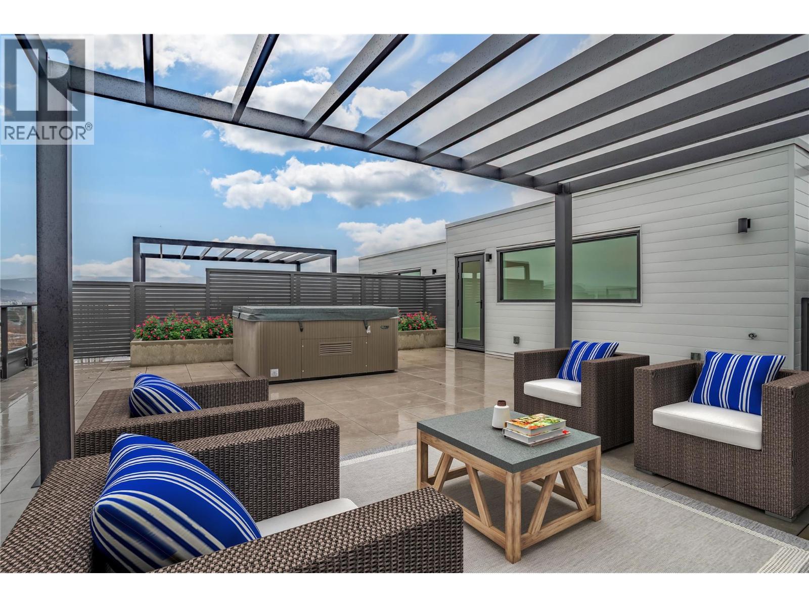 Virtually staged rooftop patio - 3409 Lakeshore Road Unit# Ph S607, Kelowna, BC - Outdoor With Deck Patio Veranda With Exterior