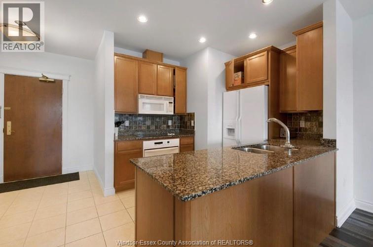 5055 Riverside Drive Unit# 201, Windsor, ON - Indoor Photo Showing Kitchen With Double Sink