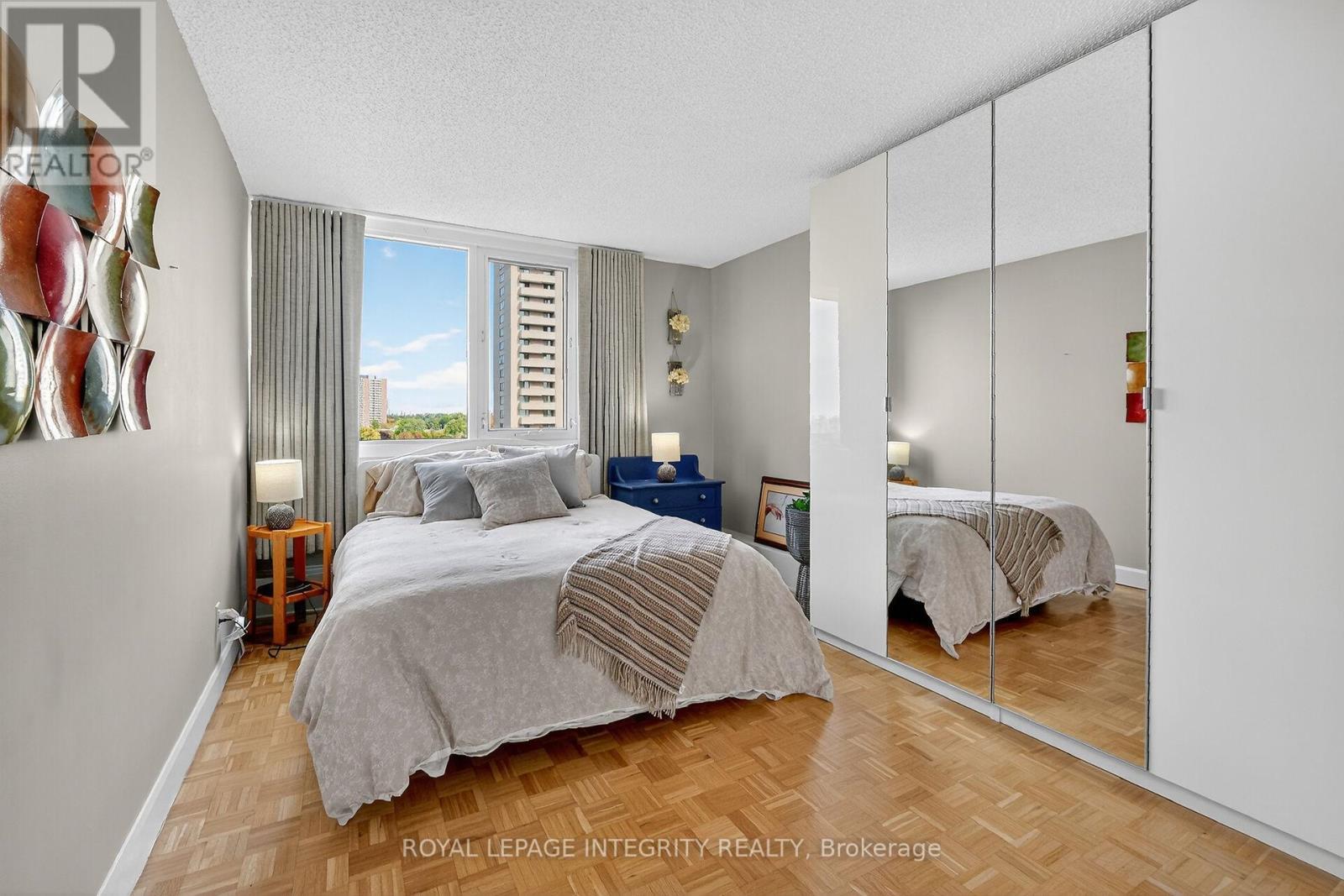 Darkening custom curtain to stay - 704 - 265 Poulin Avenue, Ottawa, ON - Indoor Photo Showing Bedroom