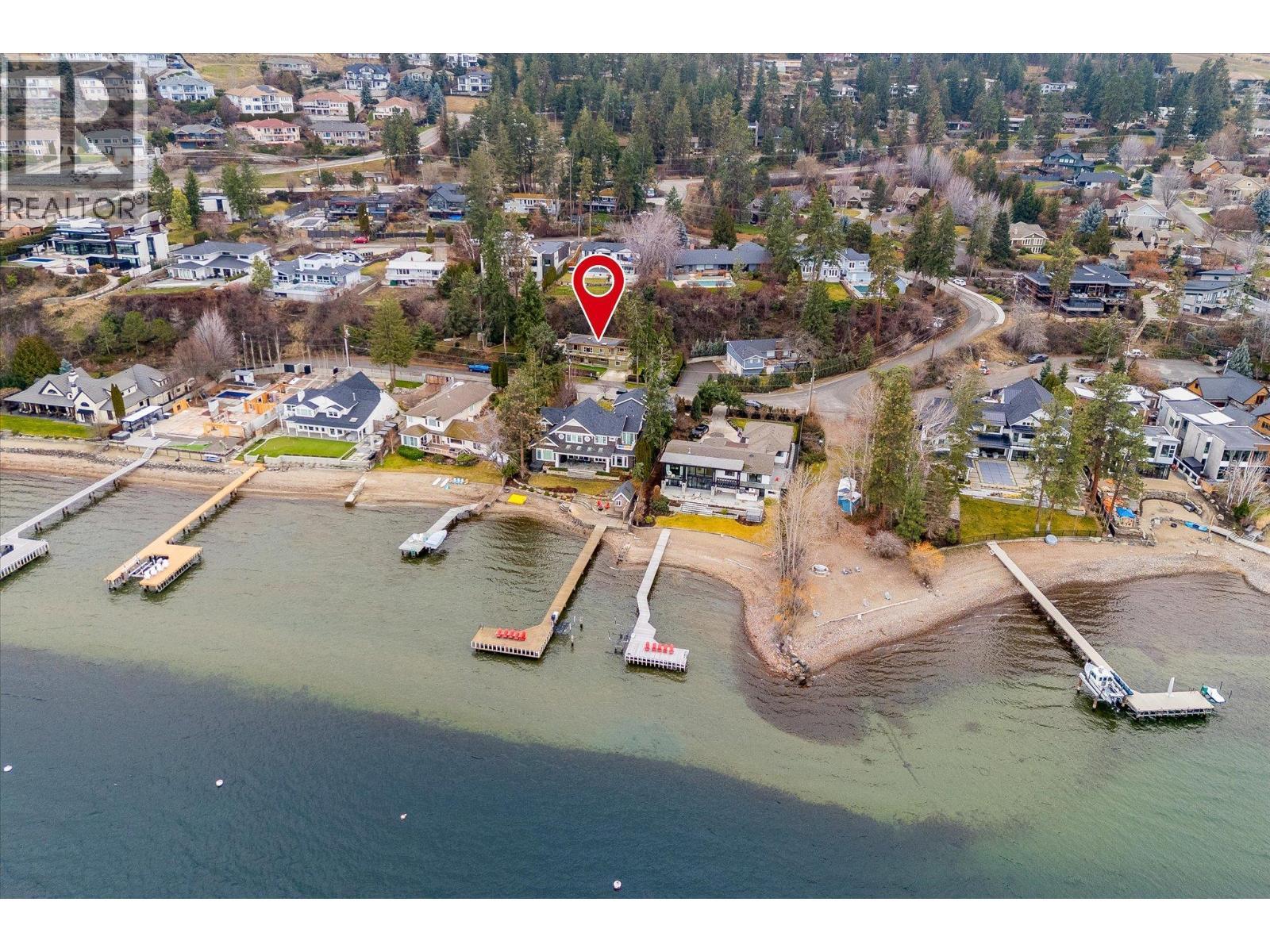 Beach access across the street - great for swimming or launching a paddle board/kayak - 391 Braeloch Road, Kelowna, BC - Outdoor With Body Of Water With View