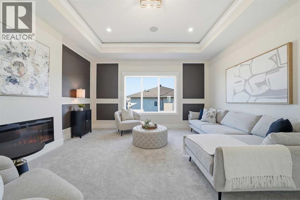 425 Watercrest Place, Chestermere, AB - Indoor Photo Showing Living Room With Fireplace