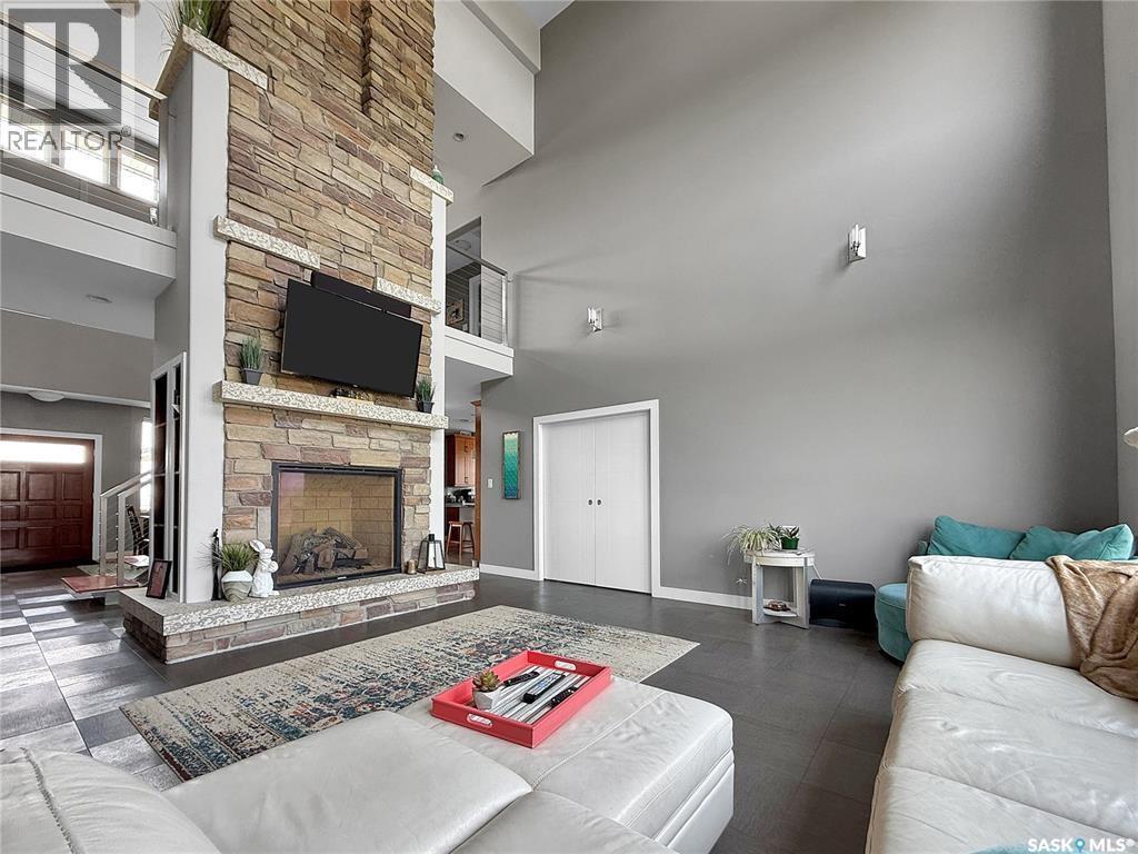 Prairie View Acreage, Brock Rm No. 64, SK - Indoor Photo Showing Living Room With Fireplace