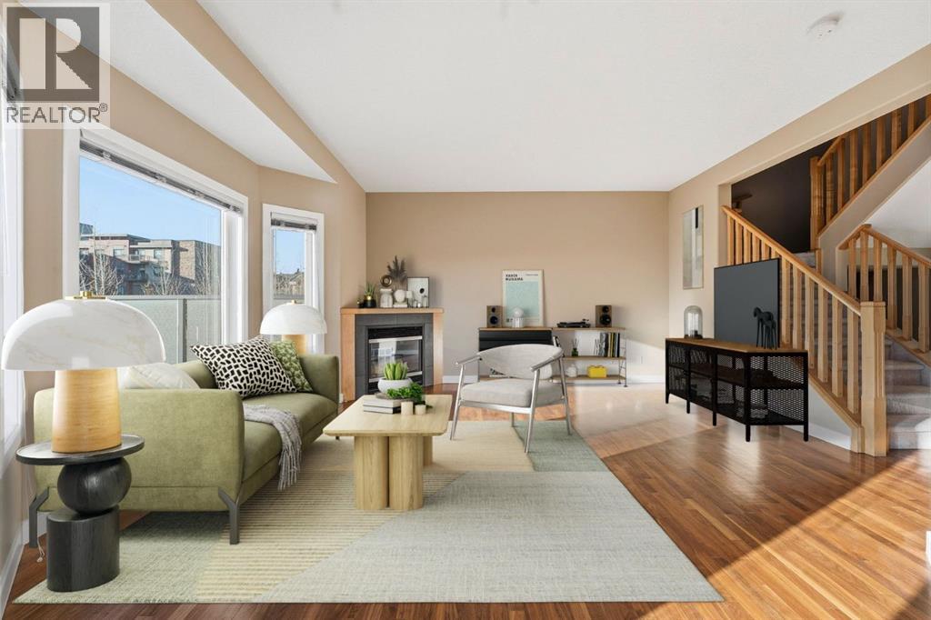 33 Prominence Park Sw, Calgary, AB - Indoor Photo Showing Living Room With Fireplace
