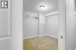 Walk in closet featuring light colored carpet -
